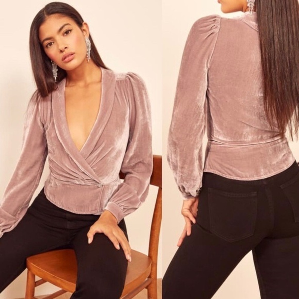REFORMATION Anastasia Velvet Wrap Top - Picture 2 of 16